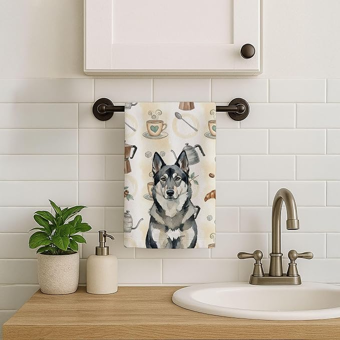 Caroline's Treasures Norwegian Elkhound Coffee Bar Kitchen Towel Velour Plush - Image 7