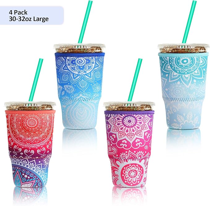 Patelai 4 Pieces Reusable Iced Coffee Sleeve Cup Insulator - Image 2