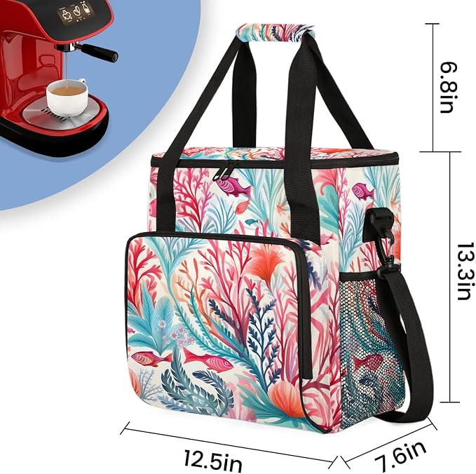Red Pink Corals Ocean Fish Coffee Maker Carring Bag, Large Insulated Storage - Image 2