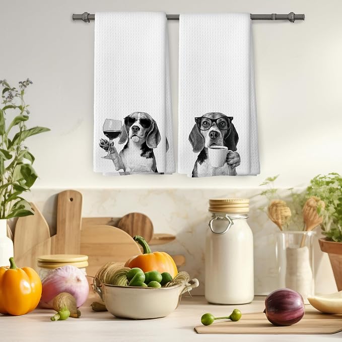Funny Beagle Kitchen Towels Set of 2, Dog Kitchen Accessories, Coffee Station - Image 4