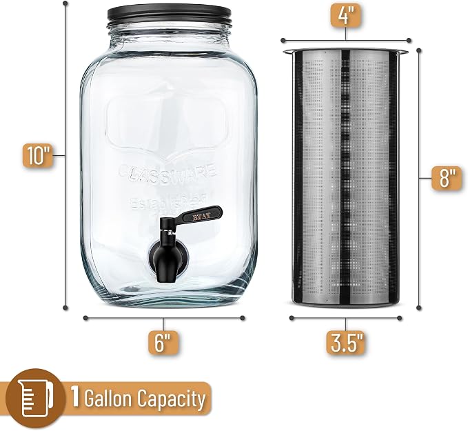 BTaT- 1 Gallon Cold Brew Coffee Maker, Thick Glass Pitcher - Image 2