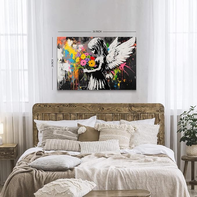 Abstract Graffiti Banksy Canvas Wall Art Banksy Angel Girls Decor Colorful - Image 3