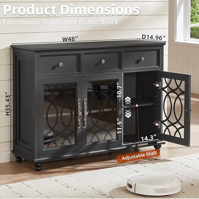 Joaxswe Farmhouse Sideboard Buffet Cabinet Set of 2 - Image 3