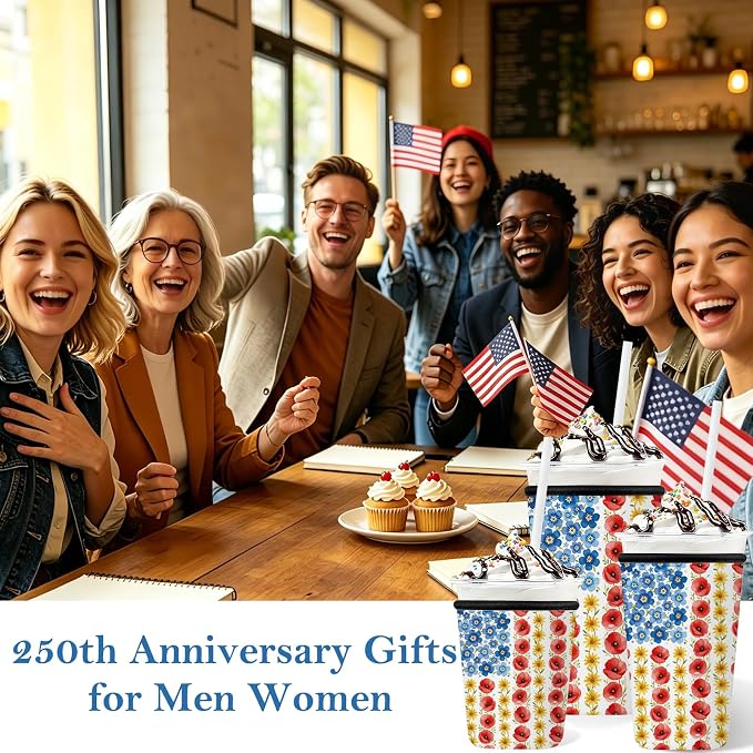 3 Pack 250th Anniversary USA Patriotic Reusable Insulated Neoprene Iced Coffee - Image 2