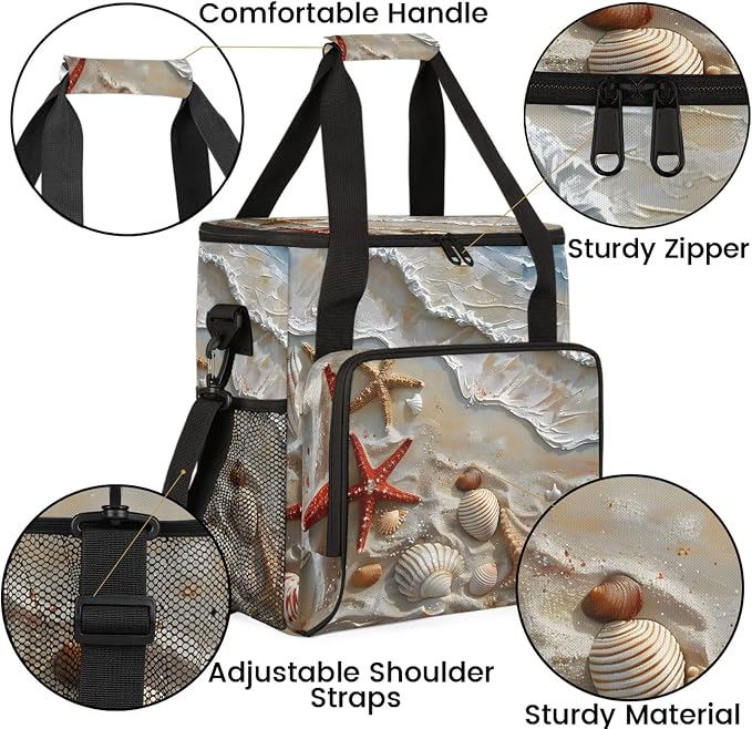Summer Ocean Beach Seashell Starfish Coffee Maker Carring Bag, Large Insulated - Image 6