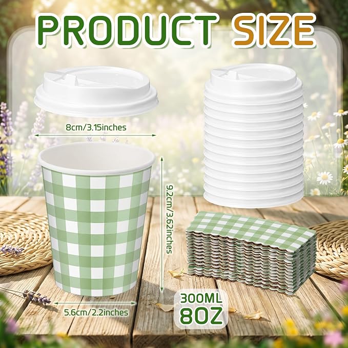 Mimorou 48 Set Green Gingham Disposable Coffee Cups - Image 2