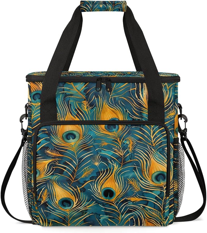 Bohemian Peacock Feather Coffee Maker Carring Bag, Large Insulated Storage by Home