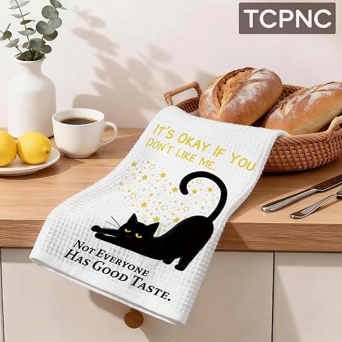 Funny Black Cat Kitchen Towel, Cute Black Cat Hand Towel, - Image 5
