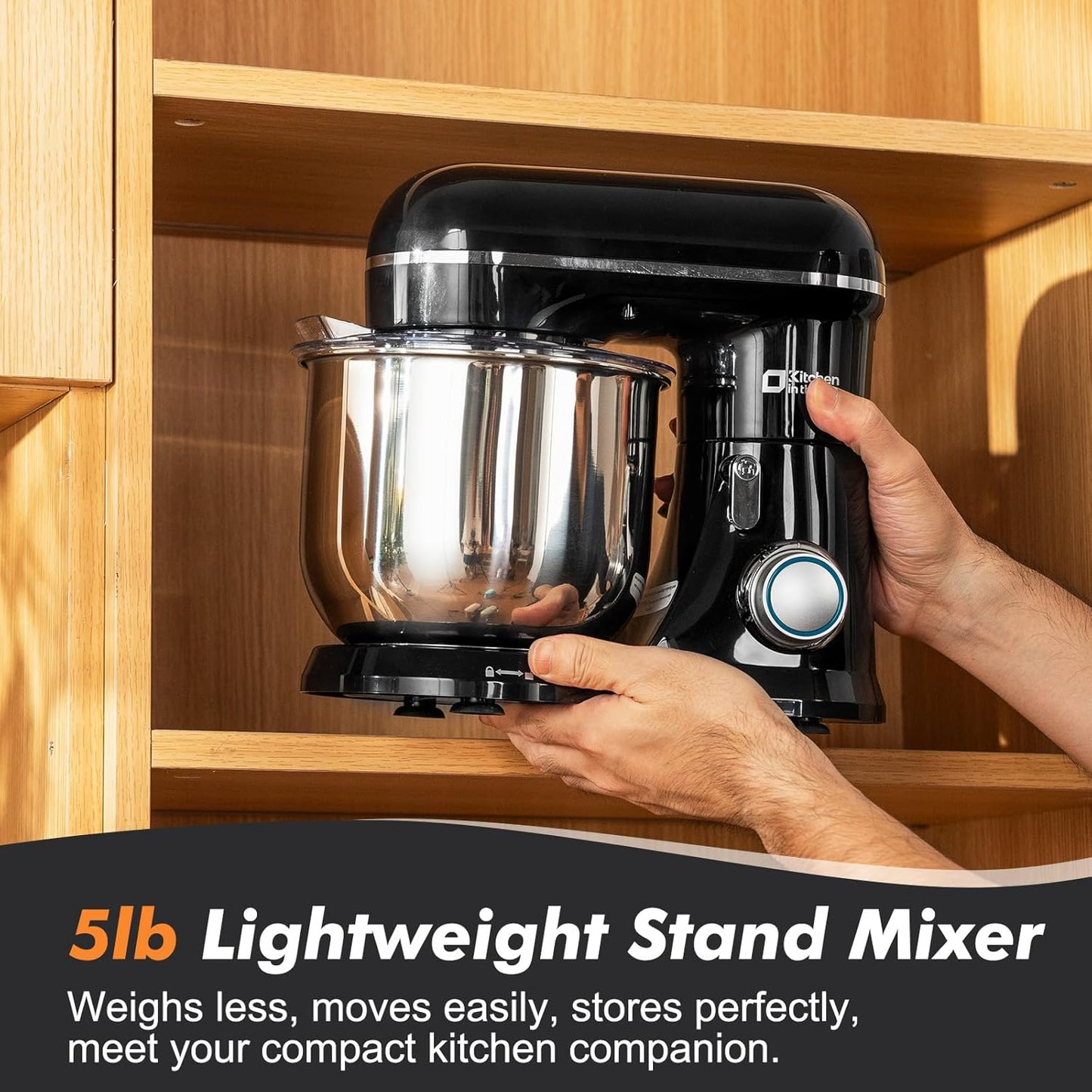Kitchen in the Box Stand Mixer, 3.5 QT Small Electric Kitchen Mixer, 10-Speed Portable Lightweight Food Mixer with Stainless Steel Bowl, Egg Whisk, Dough Hook, Beater (Black)