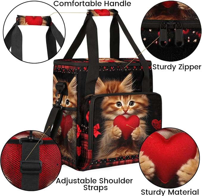 Cat Heart Coffee Maker Carring Bag, Large Insulated Storage Organizer Case Tote - Image 6