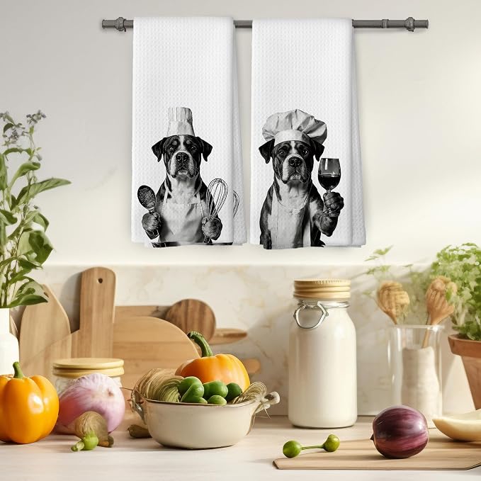 Boxer Kitchen Towels Set of 2, Dog Kitchen Accessories, Bar Decor, Dog Chef - Image 4