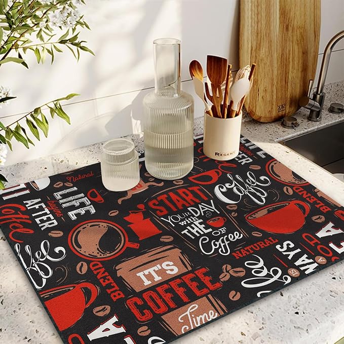Coffee Bar Mat Rubber Dish Drying Mat - Image 2