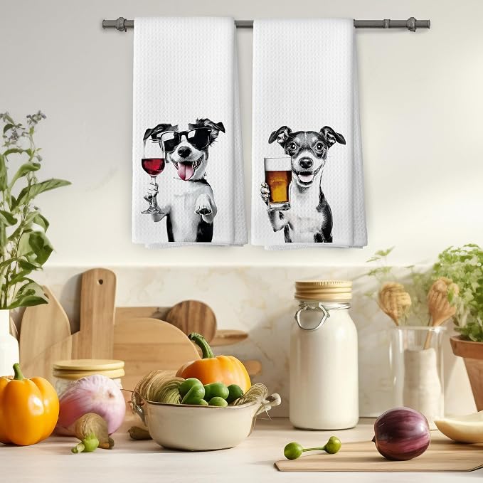 Funny Jack Russell Terrier Kitchen Towels Set of 2, Wine Bar Decor, Jack - Image 4