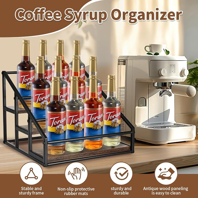 YQBRAO Coffee Syrup Rack Organizer, 3-Tier 12 Bottles Syrup Rack - Image 2