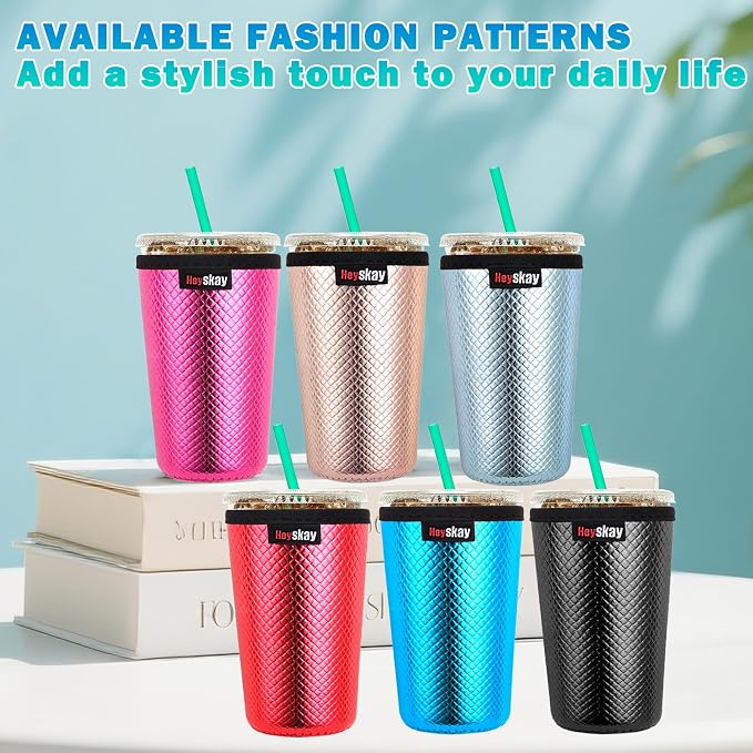 HEYSKAY Insulated Coffee Cup Sleeves Reusable Neoprene Iced Coffee Sleeve Hot - Image 6