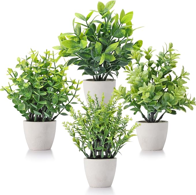 FAVOWREATH 4 Pack Fake Plants Ceramic Mini Artificial Greenery Potted Plants by FAVOWREATH
