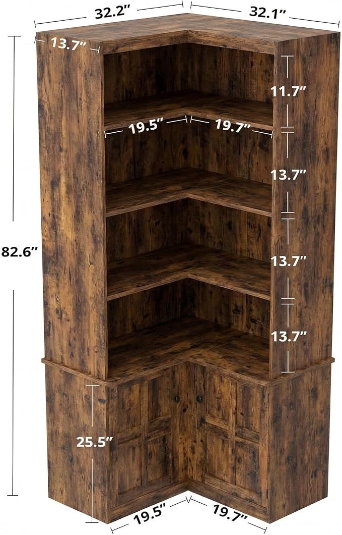 IRONCK Corner Bookshelf with Doors, 6-Tier Tall Corner Bookcase with Storage - Image 2