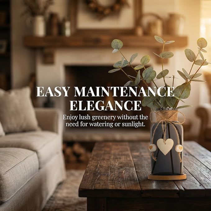 Artificial Eucalyptus Greenery Stems in Glass Vase - Image 7