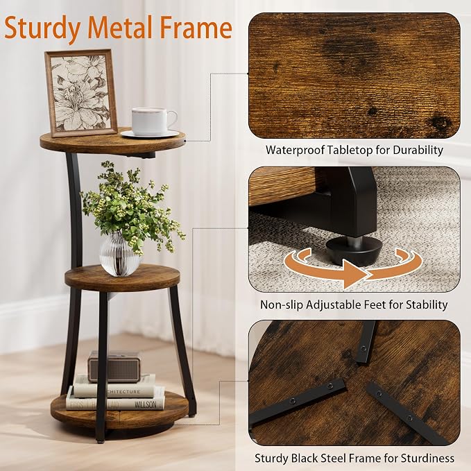 Small Side Table, 3-Tier Round End Table - Image 5