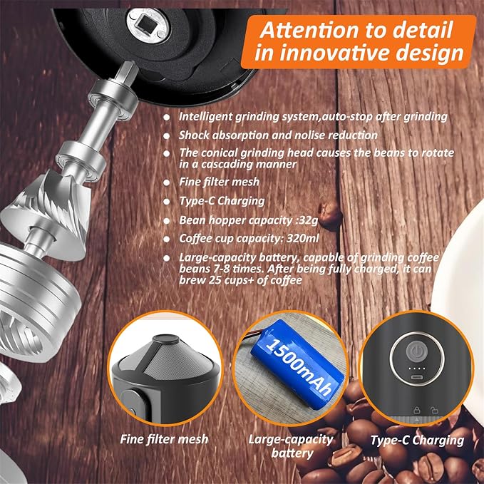 Portable Electric Coffee Grinder and Brewing Kit, Conical Burr Mini Grinder - Image 6