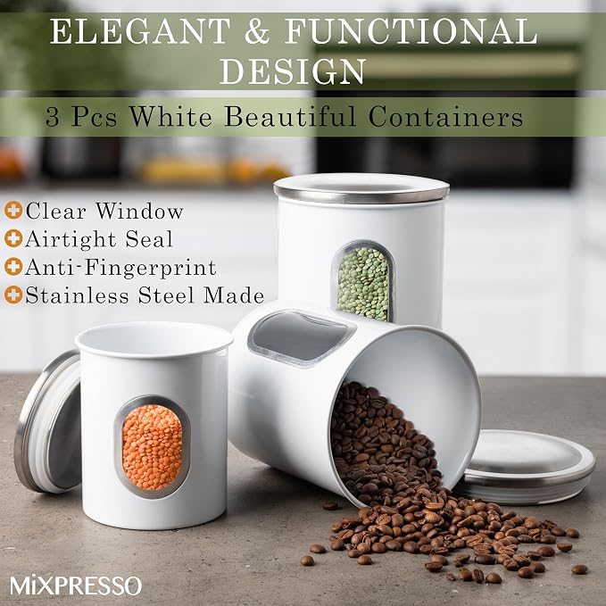 Mixpresso 3-Piece White Canisters Sets - Image 3