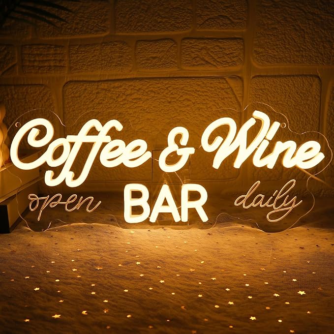 Coffee & Wine Neon Sign for Wall Decor Dimmable 16.54" x 6.54" Led Sign for by Unknown