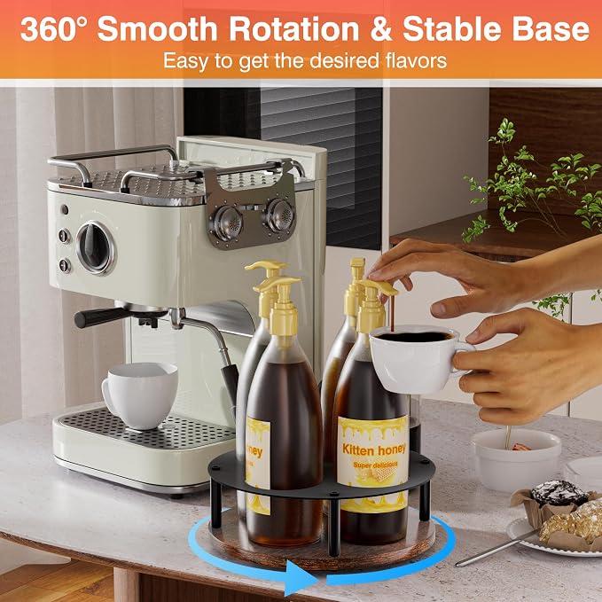 Invech Rotating Coffee Syrup Organizer, Wood Syrup Rack - Image 2