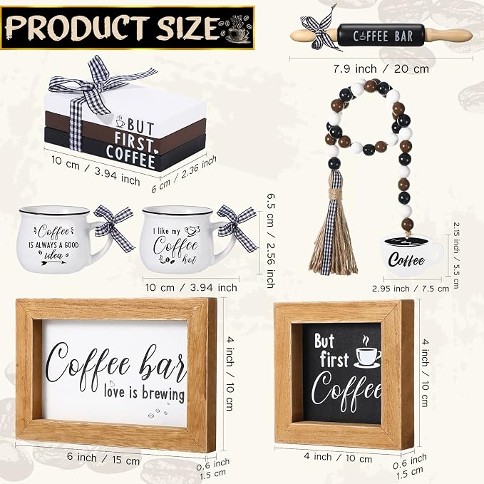 Yookeer 7 Pcs Coffee Tiered Tray Decor Set Mini Bar Art Display Framed Coffee - Image 2