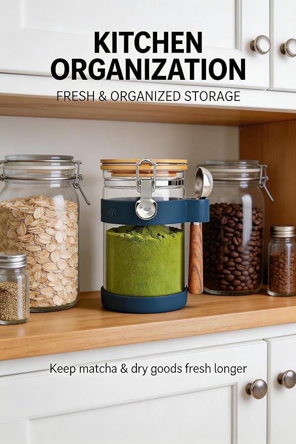 Airtight Glass Matcha Container - 1200ml Large Matcha Storage Jar with Bamboo - Image 2