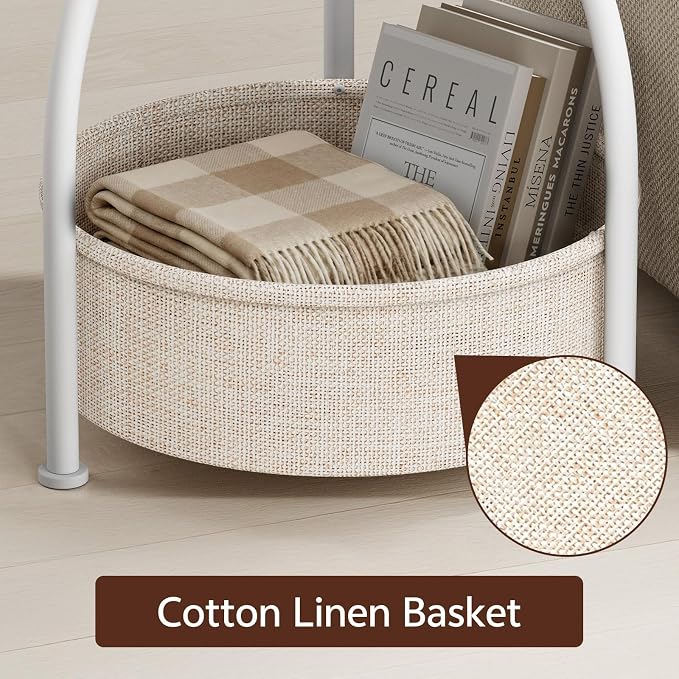 Round Side Table with Storage Basket, End Table Living Room, 15.7in | Side - Image 8