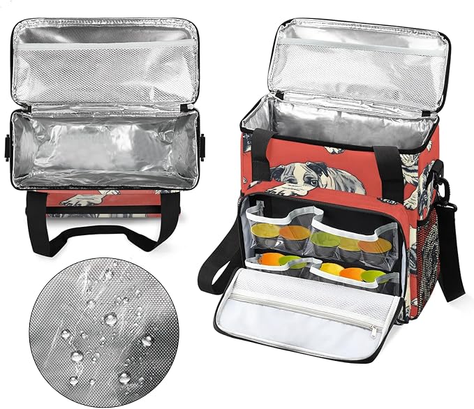 Bulldog Dogs Coffee Maker Carring Bag, Large Insulated Storage Organizer Case - Image 3