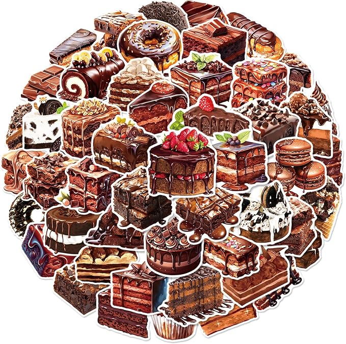 Chocolate Cake Stickers Pack, Water Bottle, Aesthetic Vinyl Waterproof Decals by Unknown