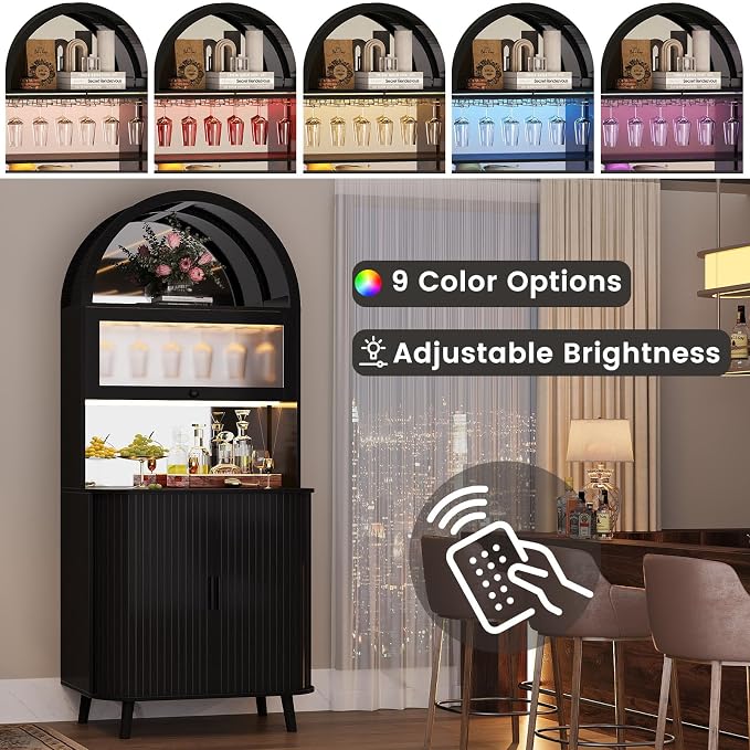 LVB Wine Cabinet with Fridge Space, Fluted Wine Cabinets with Rack Mirror - Image 4