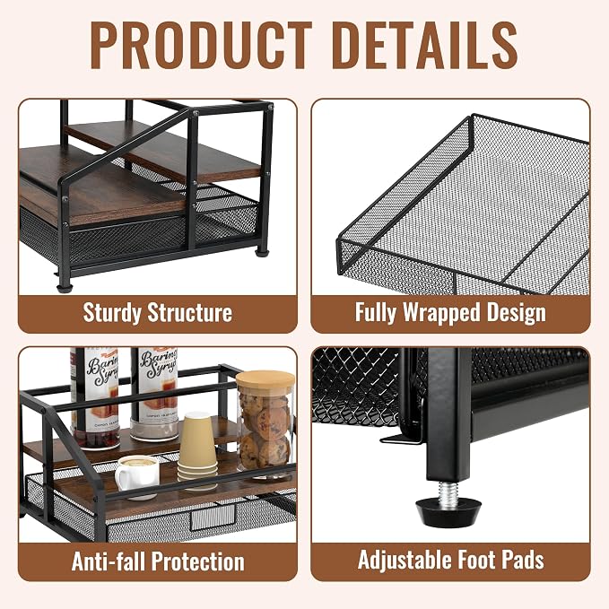 Alyoen Coffee Syrup Organizer Rack, 3-Tier Coffee Station Organizer - Image 5