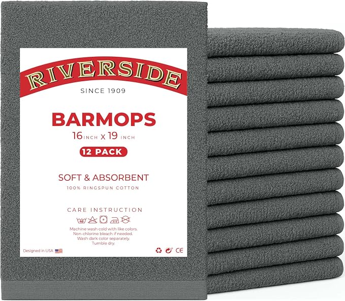 RIVERSIDE Bar Mop Towels Pack of 12, 16x19 Inches, 100% Ring Spun Cotton Terry by RIVERSIDE