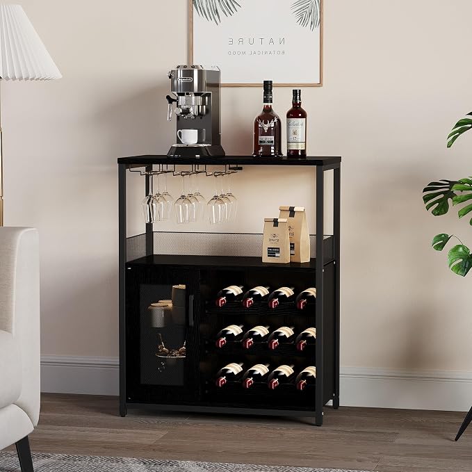 Jojoka LED Lighted 3-Tier Wine Bar Cabinet, Freestanding Sideboard Buffet - Image 8