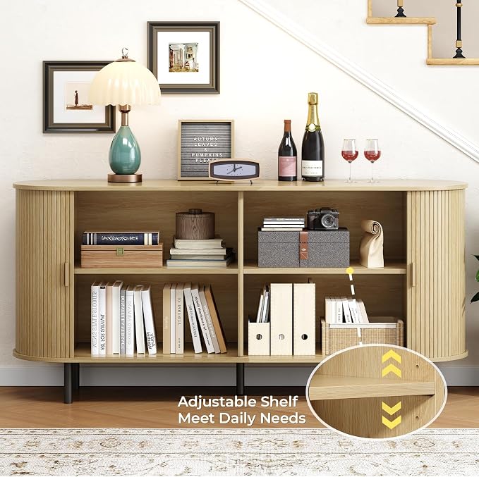 Buffet Cabinet with Storage, Fluted Sideboard Buffet with Sliding Door - Image 3