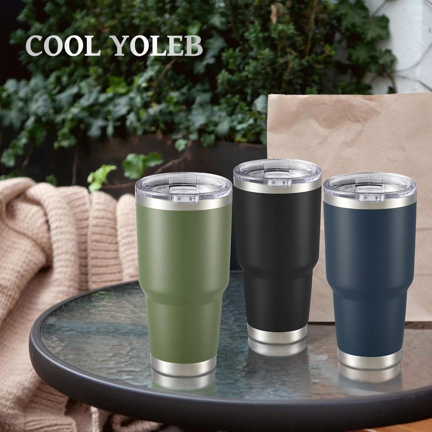 30 oz Tumbler with Lid Stainless Steel Tumblers Bulk Vacuum Insulated Cup Reusable Powder Coated Travel Mug Double Wall Leak Proof Cups Keep Cold Drinks for 12 Hours Black, Set of 8