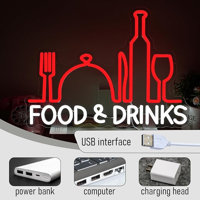 Food And Drink Neon Sign for Wall Decor Dimmable Knife Fork Light Up Sign LED - Image 4