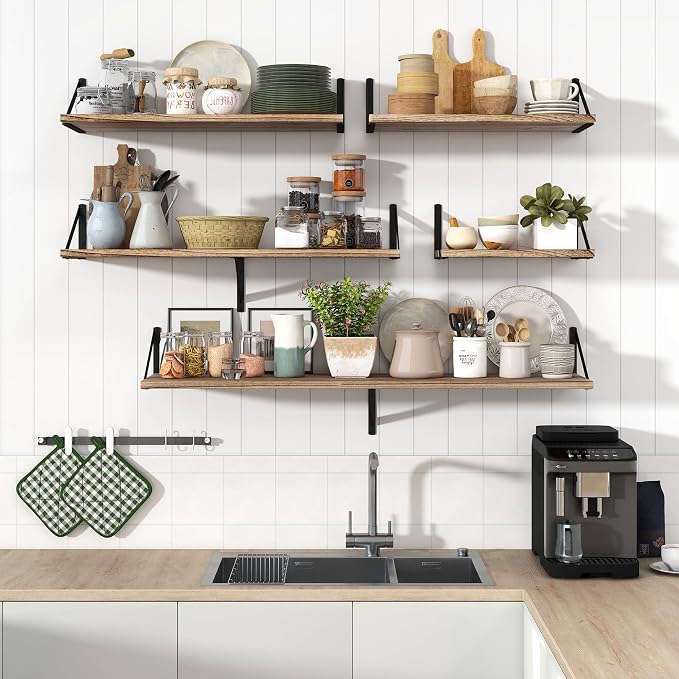 Marsmiles Deep Floating Shelves | 12 Inch Deep Light Wood Wall Shelves Set of 2 - Image 8