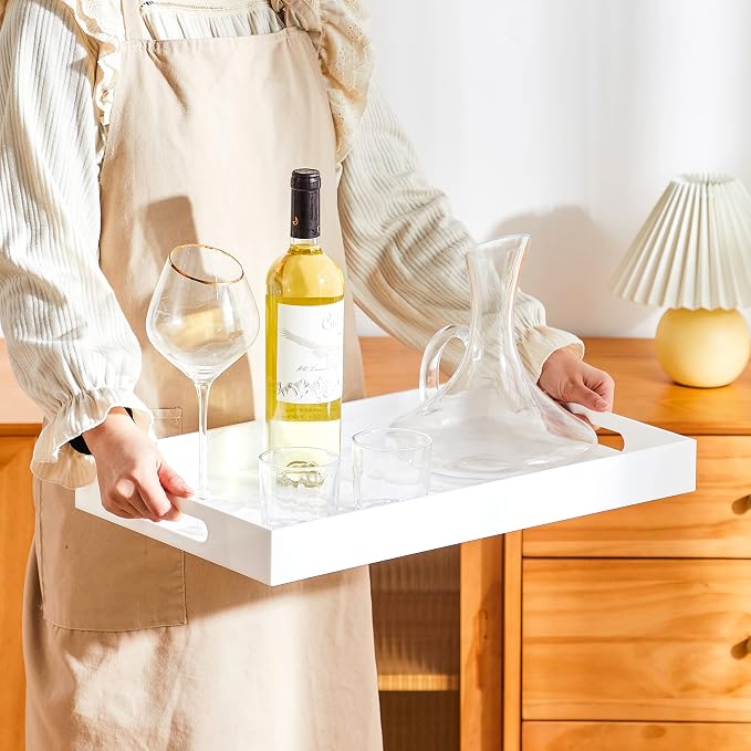 Glossy White Sturdy Acrylic Serving Tray - Image 3