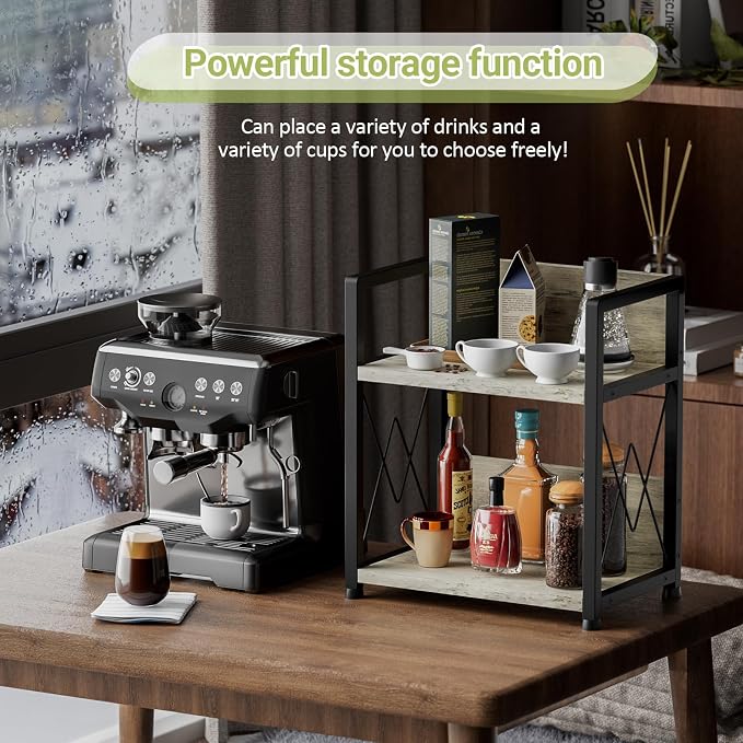 Aduanbang Coffee Bar Accessories Organizer, 2 Tier Wooden Kitchen Counter Shelf - Image 3