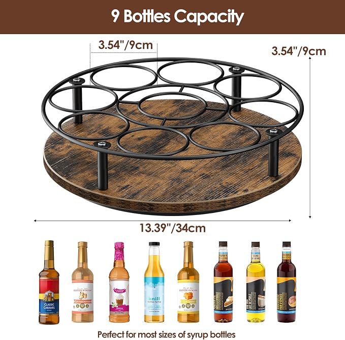 Nuovoware 9 Bottles Rotating Coffee Syrup Rack, Coffee Syrup Rack Organizer - Image 2