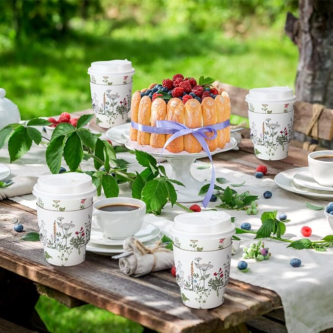 Vesici 60pcs 14oz Wildflower Botanical Coffee Cups - Image 6