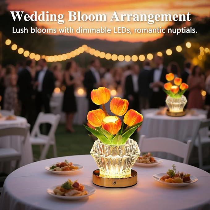 Tulip Flower Lamp with Diamond Vase, 3 Color LED Night Light, Dimmable Touch - Image 5