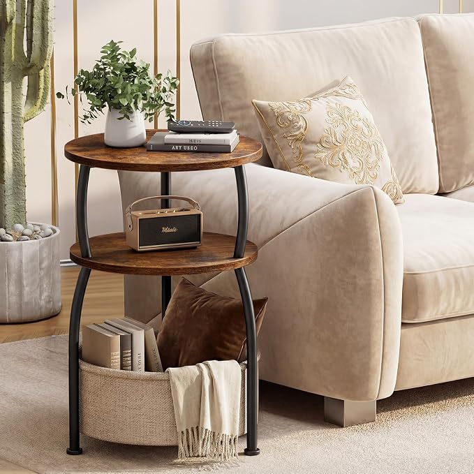 Round Side Table with Storage Basket - Image 2