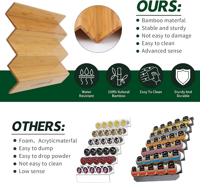 MinBoo Bamboo 2-Piece Step-Shaped K-Cup Holder Drawer or Countertop Organizer - Image 6