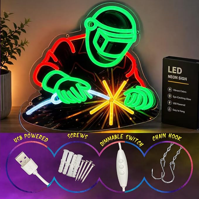 Welder Neon Sign for Wall Decor, LED Welding Neon Light - Image 5