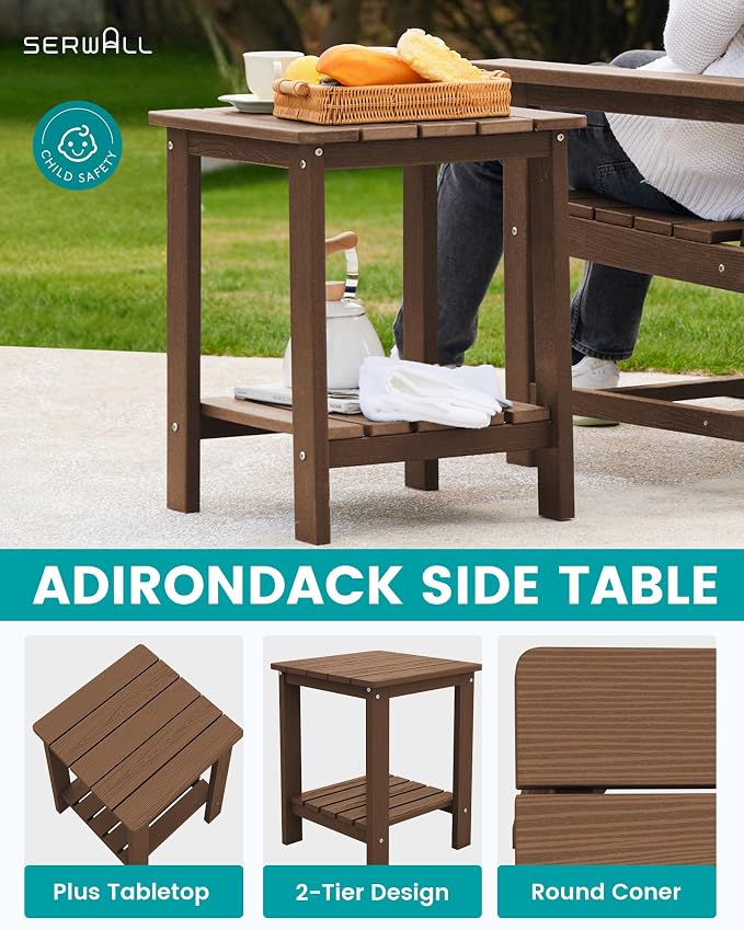 SEWRWALL 3 Pieces Patio Bistro Set, All Weather Adirondack Chair Set - Image 5