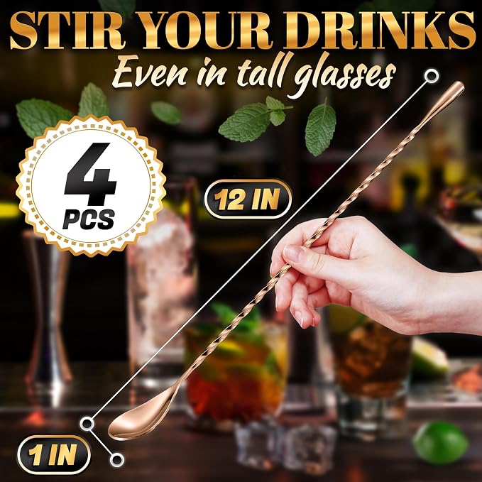 4 Pcs Rose Gold Bar Spoons Cocktail Mixing Spoon Set – Stylish Stainless Steel - Image 2